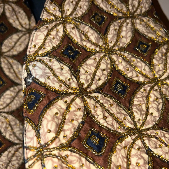 Vintage Vest Womens Med Brown Beaded Steampunk Whimsigoth Boho 90s Batik Tienda - Picture 12 of 16